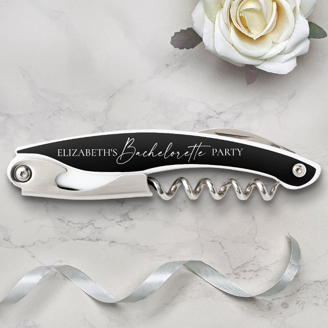 Modern Minimalist Calligraphy Bachelorette Party Corkscrew (Customize to change your personalized text size, text style or to add more text.)
