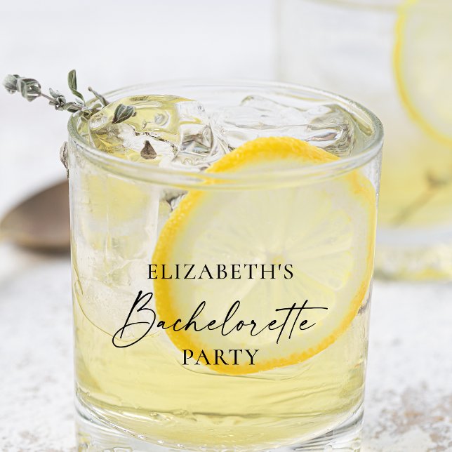 Modern Minimalist Calligraphy Bachelorette Party  Whiskey Glass (Several styles to choose from.)