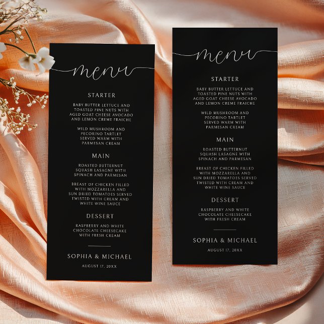 Modern Minimalist Calligraphy Black Wedding Menu (Creator Uploaded)