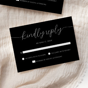 Modern Minimalist Calligraphy Black Wedding RSVP Card