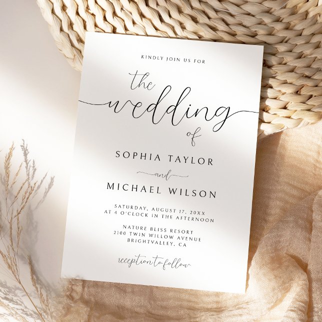 Modern Minimalist Calligraphy Black White Wedding Invitation (Creator Uploaded)