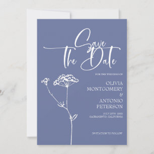 Modern Minimalist Calligraphy Blue Wedding Save The Date