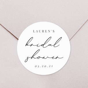 Modern Minimalist Calligraphy Bridal Shower Classic Round Sticker