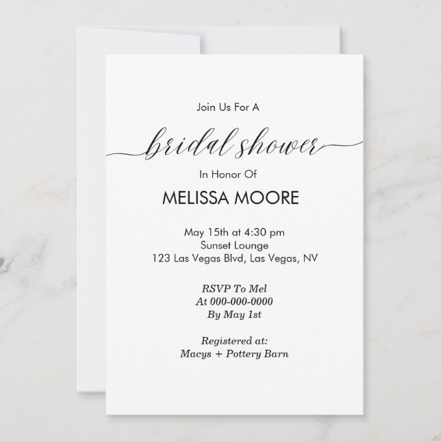 Modern Minimalist Calligraphy Bridal Shower Invitation (Front)