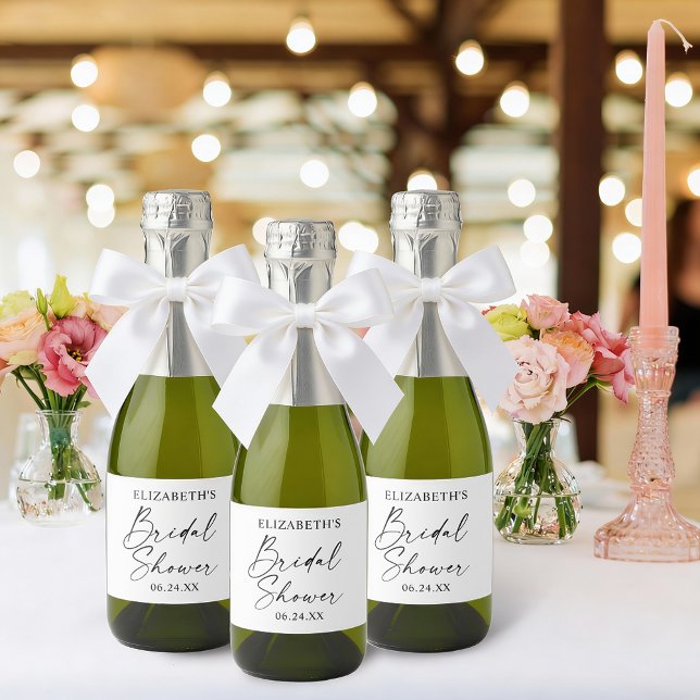 Modern Minimalist Calligraphy Bridal Shower Mini Sparkling Wine Label (Customize to change background color.)