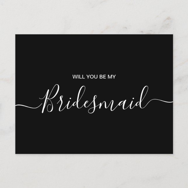 Modern Minimalist Calligraphy Bridesmaid Proposal  Invitation Postcard (Front)