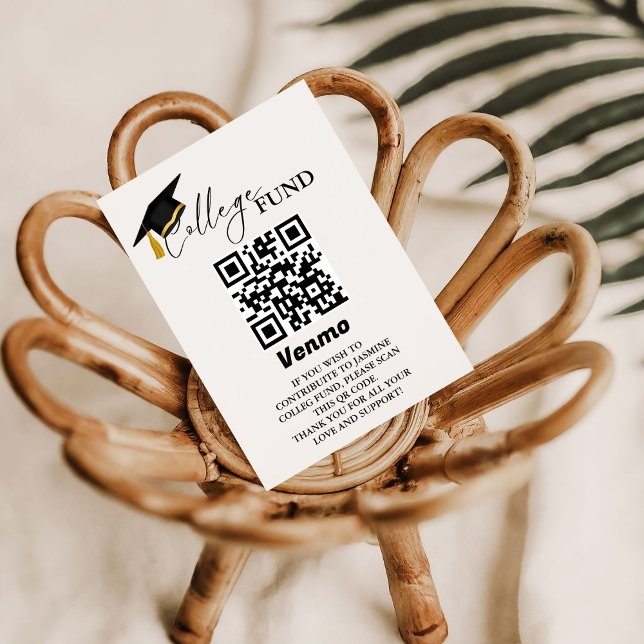 Modern Minimalist Calligraphy College Fund Qr Code Enclosure Card (Creator Uploaded)