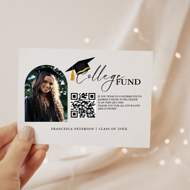 Modern Minimalist Calligraphy College Fund Qr Code Enclosure Card (Creator Uploaded)