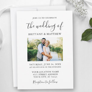 Modern Minimalist Calligraphy Couple Photo Wedding Invitation
