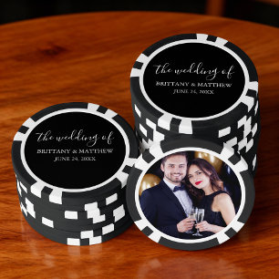 Modern Minimalist Calligraphy Couple Photo Wedding Poker Chips