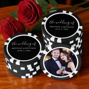 Modern Minimalist Calligraphy Couple Photo Wedding Poker Chips
