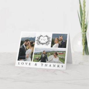 Modern Minimalist Calligraphy Crest monogram Photo Thank You Card