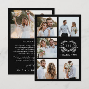 Modern Minimalist Calligraphy Crest monogram Photo Thank You Card