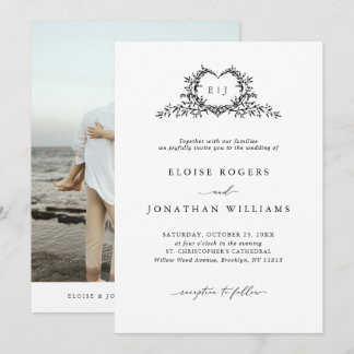 Modern Minimalist Calligraphy Crest Photo Wedding Invitation