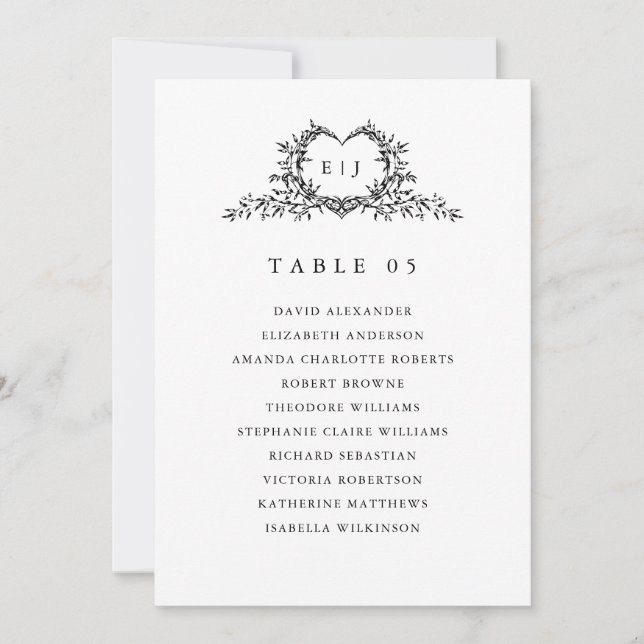 Modern Minimalist Calligraphy Crest Seating Chart  Invitation (Front)