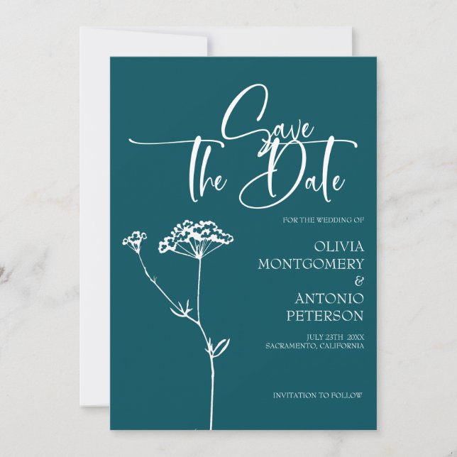  Modern Minimalist Calligraphy Deep Teal Wedding Save The Date (Front)