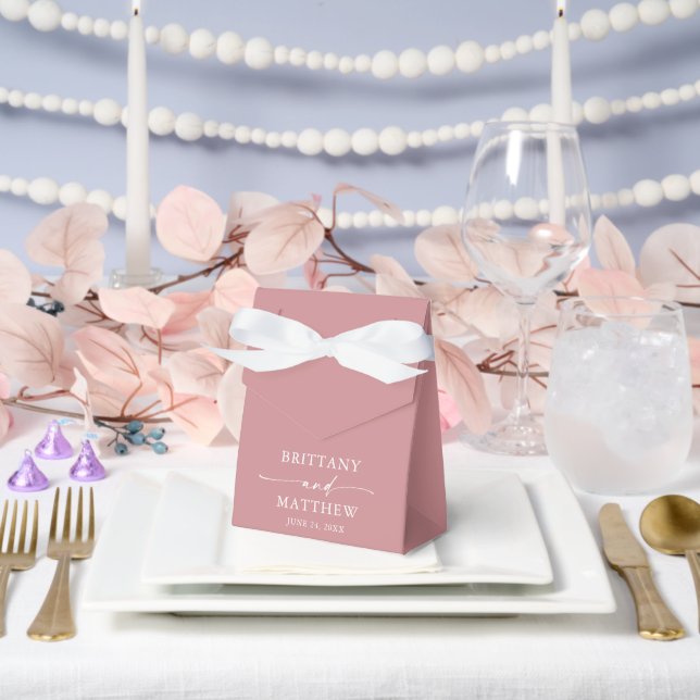 Modern Minimalist Calligraphy Dusty Rose Wedding Favour Box (Wedding)