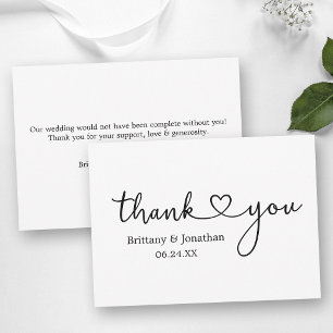 Modern Minimalist Calligraphy Heart Wedding Note Thank You Card