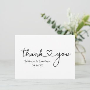 Modern Minimalist Calligraphy Heart Wedding Note Thank You Card