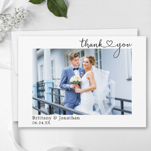 Modern Minimalist Calligraphy Heart Wedding Thank You Card