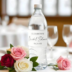 Modern Minimalist Calligraphy Ink Bridal Shower Water Bottle Label