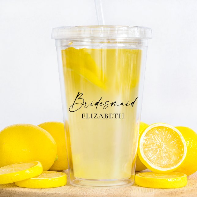 Modern Minimalist Calligraphy Ink Bridesmaid Acrylic Tumbler (Customize to change your personalized text size, color or style.)