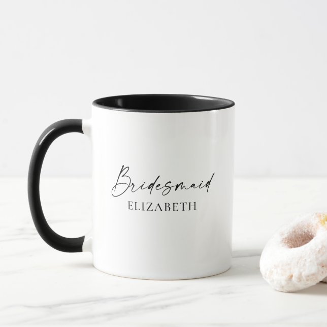 Modern Minimalist Calligraphy Ink Bridesmaid Mug (With Donut)