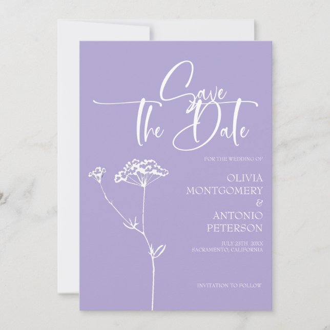  Modern Minimalist Calligraphy Lavender Wedding Save The Date (Front)