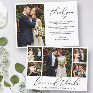 Modern Minimalist Calligraphy Love 6 Photo Wedding Thank You Card
