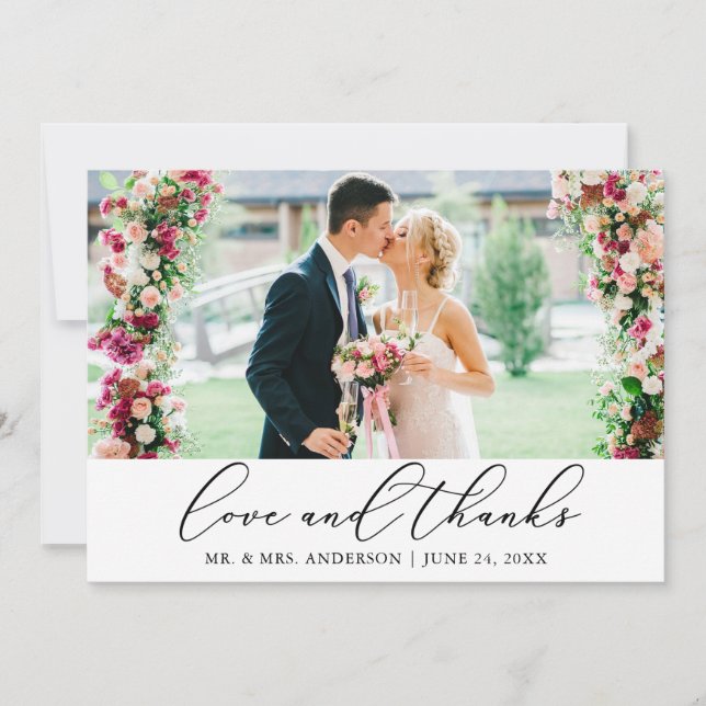 Modern Minimalist Calligraphy Love Thanks Wedding Thank You Card (Front)