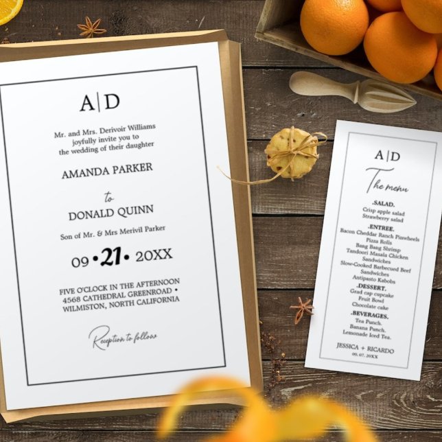 Modern Minimalist Calligraphy monogram Wedding Menu (Creator Uploaded)