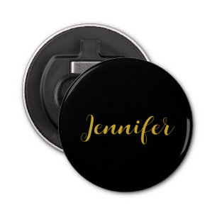 Modern Minimalist Calligraphy Name Black Gold Bottle Opener