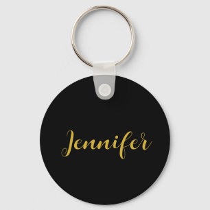Modern Minimalist Calligraphy Name Black Gold Key Ring