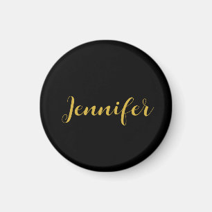 Modern Minimalist Calligraphy Name Black Gold Magnet
