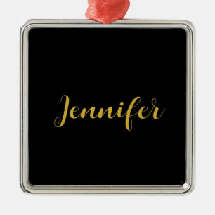 Modern Minimalist Calligraphy Name Black Gold Metal Ornament