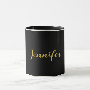 Modern Minimalist Calligraphy Name Black Gold Mug