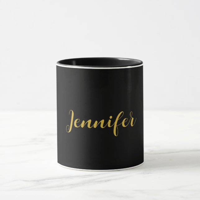Modern Minimalist Calligraphy Name Black Gold Mug (Center)