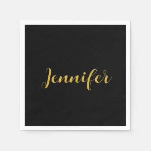 Modern Minimalist Calligraphy Name Black Gold Napkin