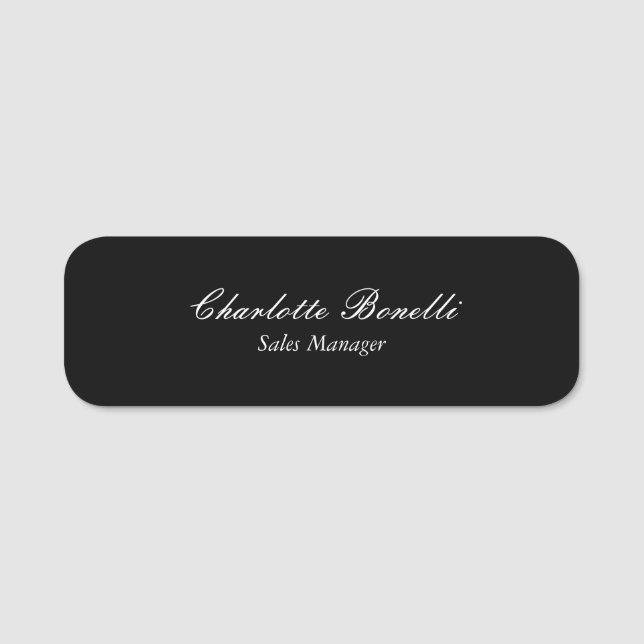 Modern Minimalist Calligraphy Name Black Tag (Front)