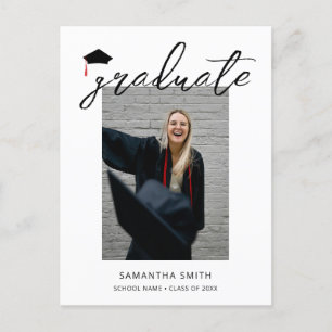Modern Minimalist Calligraphy One Photo Graduation Announcement Postcard