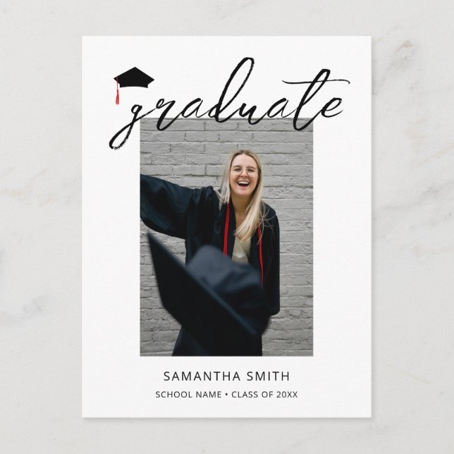 Modern Minimalist Calligraphy One Photo Graduation Invitation Postcard (Front)