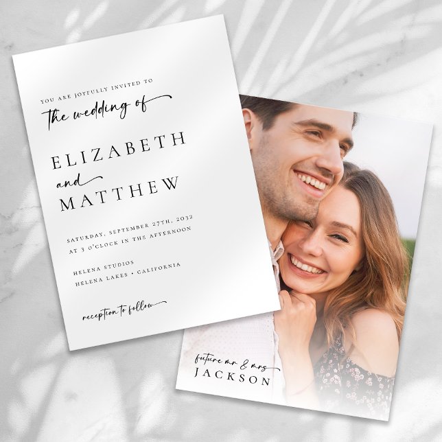 Modern Minimalist Calligraphy Photo Wedding Invitation (Creator Uploaded)