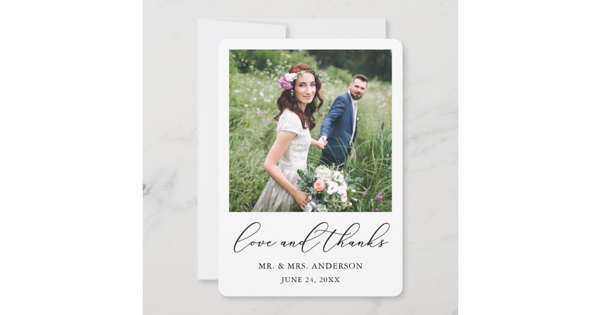 Modern Minimalist Calligraphy Photo Wedding Love Thank You Card | Zazzle