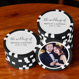 Modern Minimalist Calligraphy Photo Wedding Poker Chips