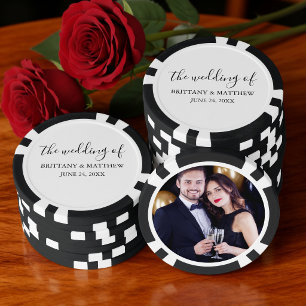 Modern Minimalist Calligraphy Photo Wedding Poker Chips