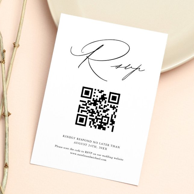 Modern Minimalist Calligraphy QR Code Wedding RSVP Card (Creator Uploaded)