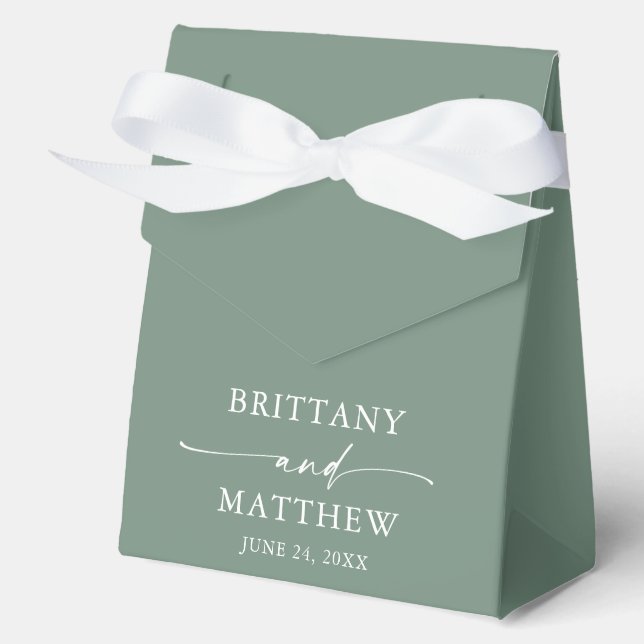 Modern Minimalist Calligraphy Sage Green Wedding Favour Box (Front)