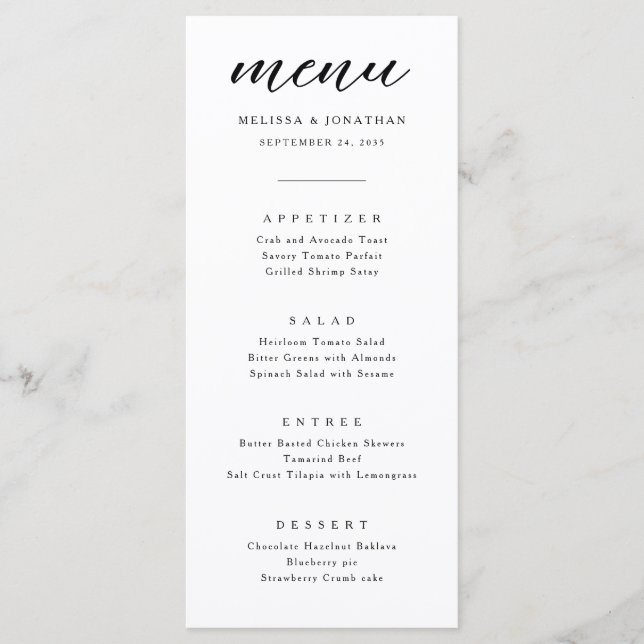 Modern Minimalist Calligraphy Script Wedding Menu (Front)