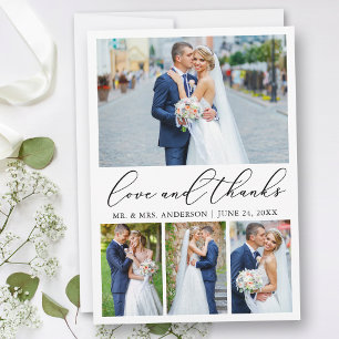 Modern Minimalist Calligraphy Wedding 4 Photo Love Thank You Card