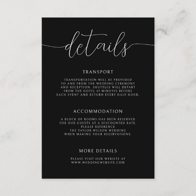 Modern Minimalist Calligraphy Wedding Details Enclosure Card (Front)